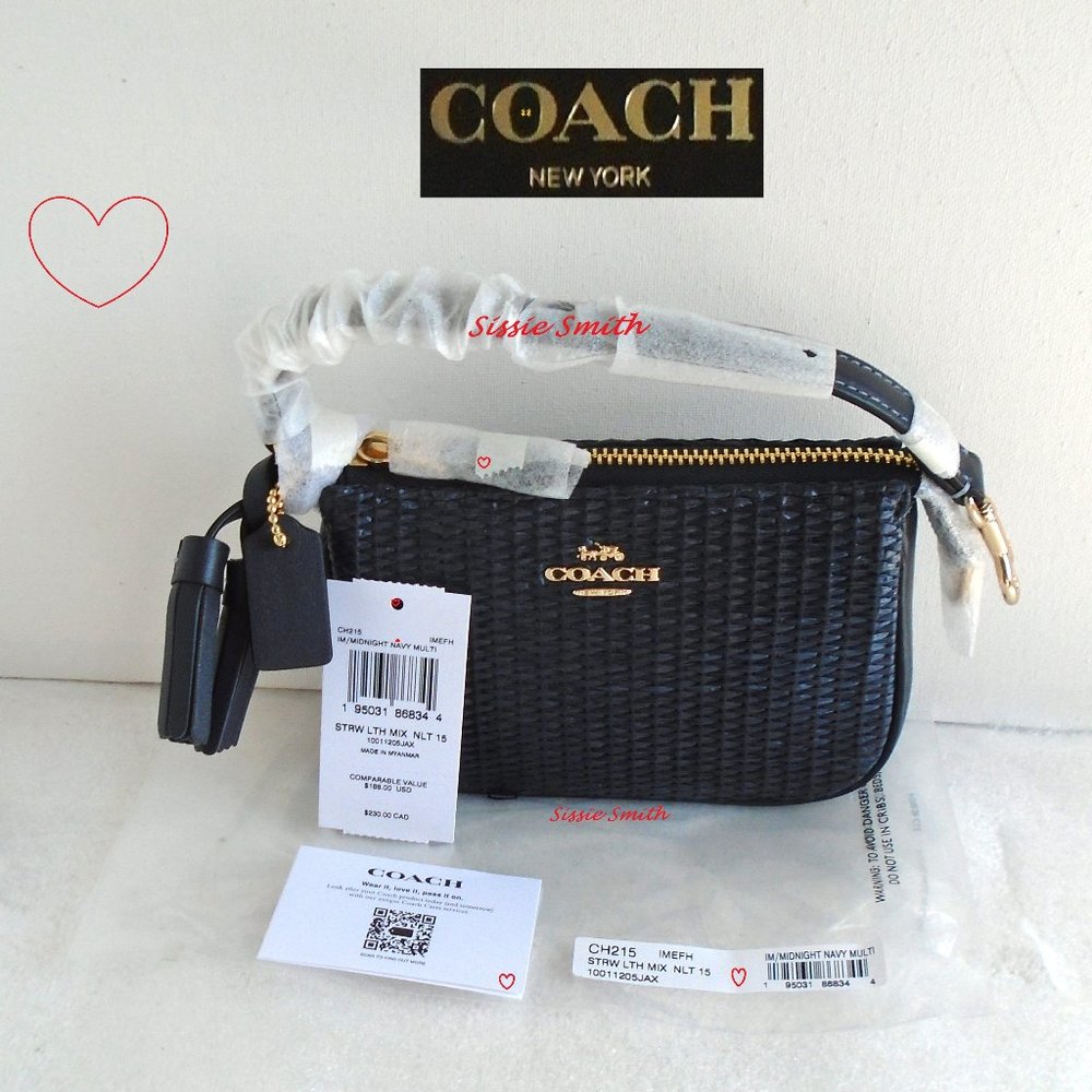 NWT Coach Midnight Navy Straw and Leather Nolita 15